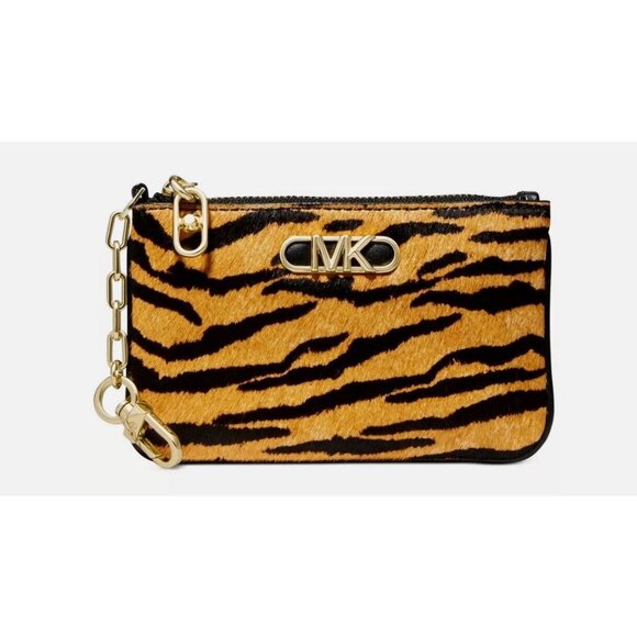 MICHAEL KORS Parker leather calf hair card case cardholder wallet key chain - Picture 1 of 9